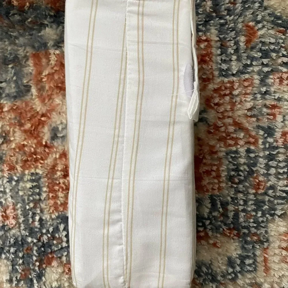 Threshold Full Kaki Striped Bed Flat Top Sheet